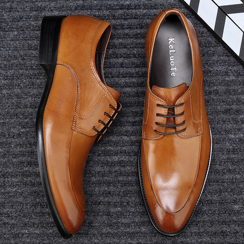 Mens Pointed-toe Leather Dress Shoes For Business Attire - Image 5