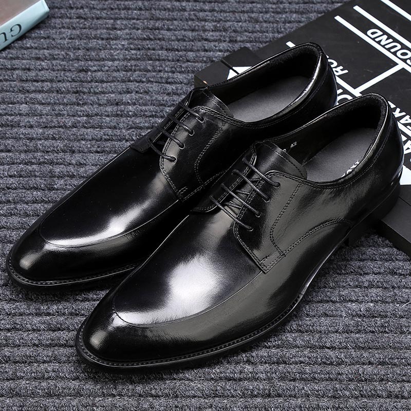Mens Pointed-toe Leather Dress Shoes For Business Attire - Image 2